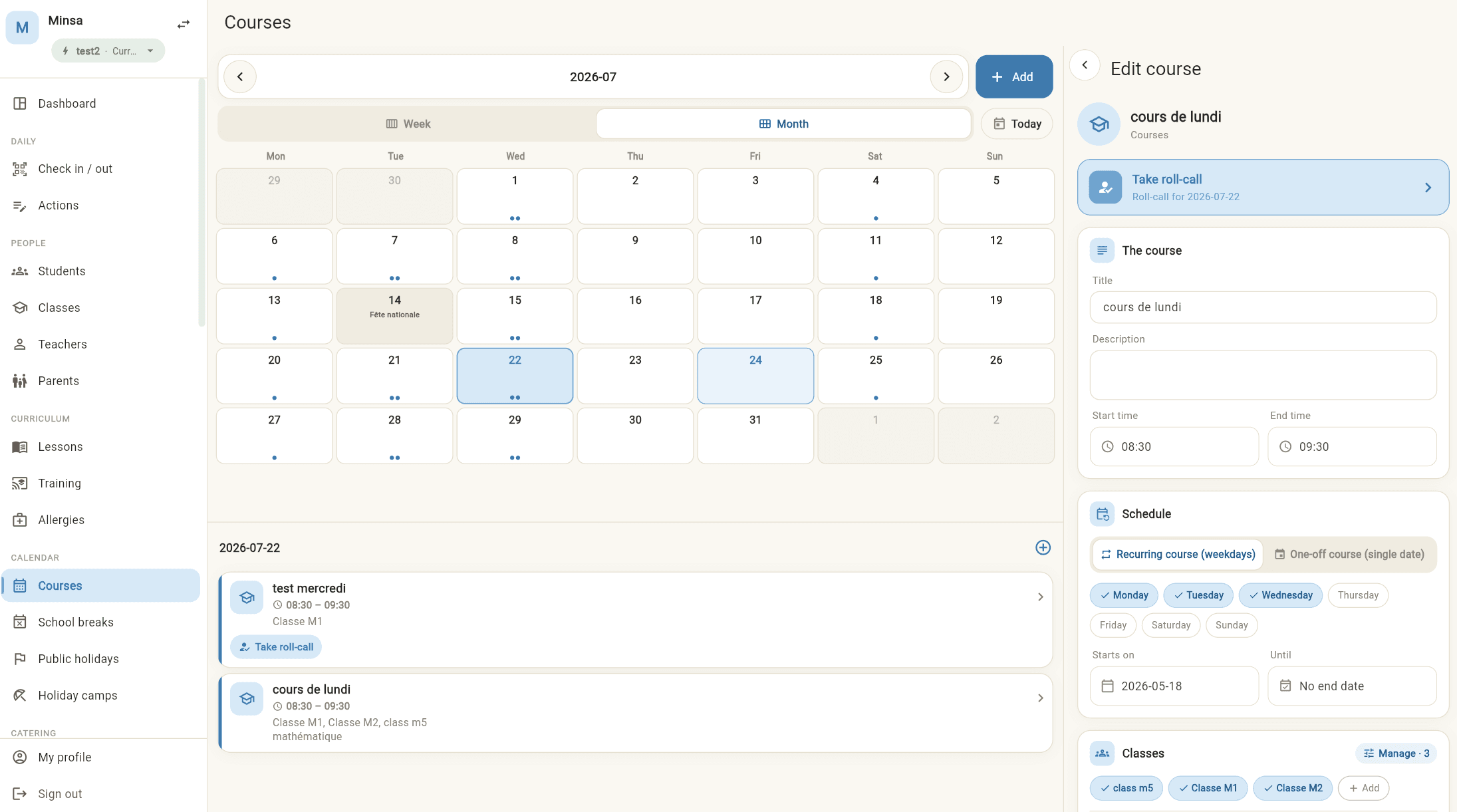 Cours & planning